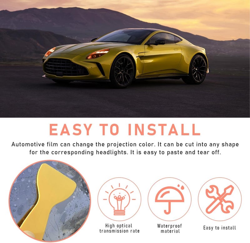 KVAEY Car Light Tint Film, 12×48 Inch Tint Vinyl Wrap Film Roll with Squeegee and Cutter, Self-Adhesive Film Sticker for Car Headlights Tail Lights Fog Lights, Car Accessories - Image 5